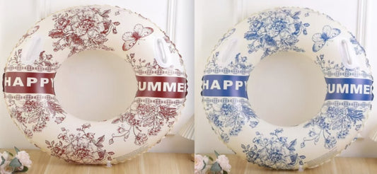 Colac de înot decorativ, alb cu imprimeu floral roșu și albastru, 90 cm
