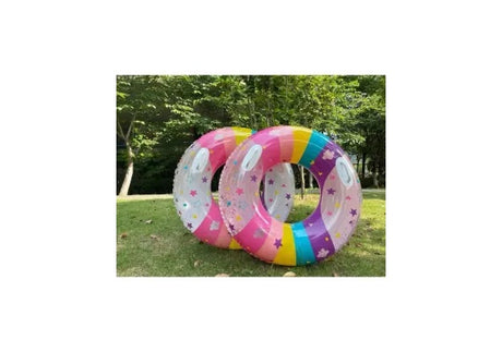 Colac Gonflabil 90 cm cu Stelute si Norisori cu manere , Design Pastel Colorat cu Sclipici, Ideal pentru Piscina, Mare si Activitati de Vara,