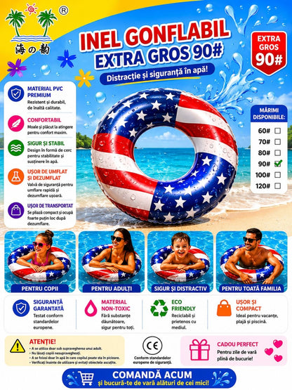 Colac Gonflabil 90 cm Model Steag – Colac Gonflabil Extra Gros pentru Piscină și Plajă