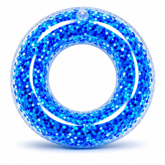 Colac gonflabil albastru 90 cm pentru piscina si plaja, design colorat si distractiv