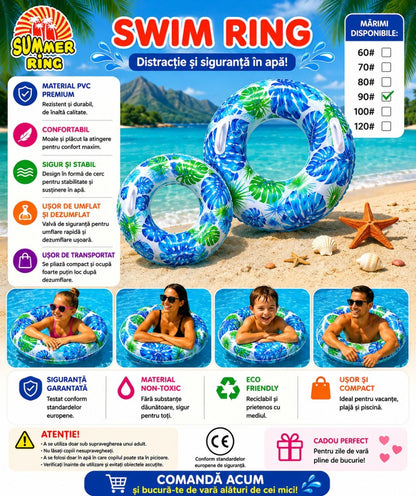 Colac Gonflabil Albastru Tropical 90 cm – Colac de Înot pentru Piscină și Plajă