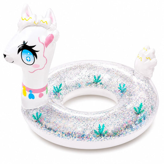 Colac Gonflabil Alpaca pentru Copii – 90 cm, Model cu Sclipici, PVC Rezistent