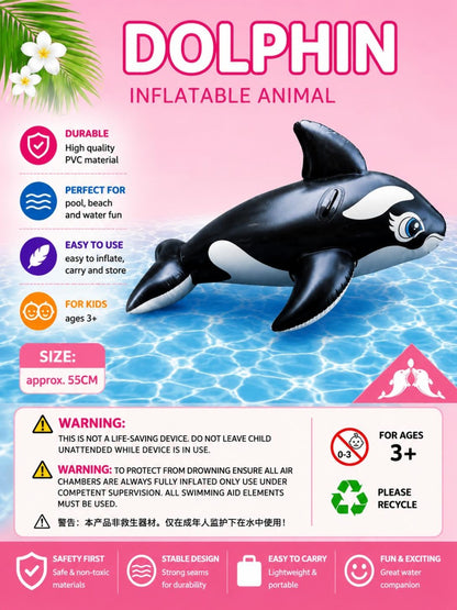 Colac gonflabil balena Orca pentru copii 150x88x55 cm, jucarie apa piscina si plaja