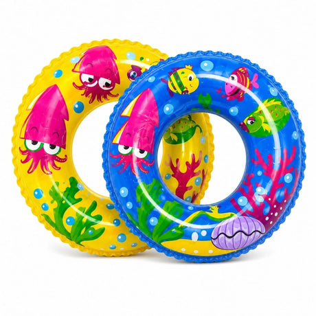 Colac gonflabil copii cu imprimeu marin, 50 cm, galben, pentru piscina si plaja