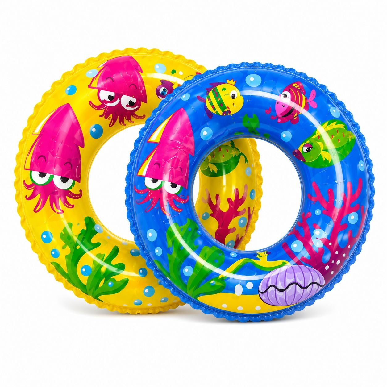 Colac gonflabil copii cu imprimeu marin, 60 cm, albastru, pentru piscina si plaja
