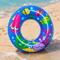 Colac gonflabil copii cu imprimeu marin, 60 cm, albastru, pentru piscina si plaja