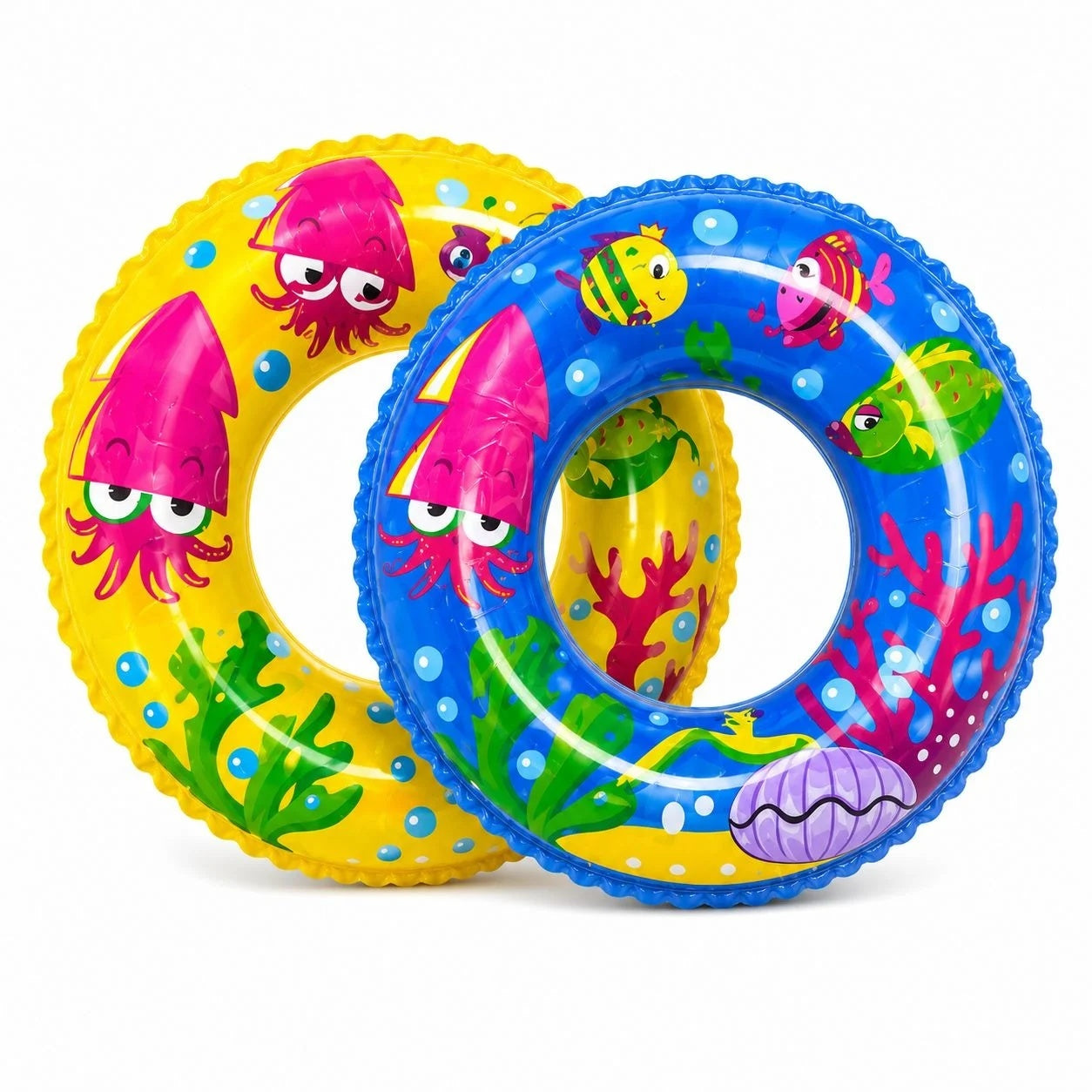 Colac gonflabil copii cu imprimeu marin, 60 cm, galben, pentru piscina si plaja