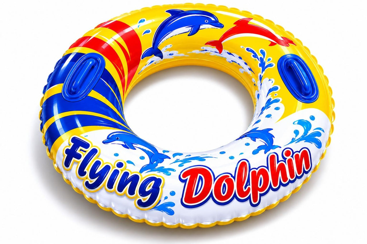 Colac gonflabil copii cu manere, model delfini, 90 cm, pentru piscina si mare