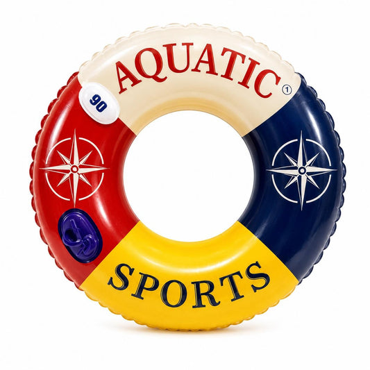 Colac gonflabil cu spătar, Double Inflation Port Aquatic Sports, 90 cm, pentru piscină și mare