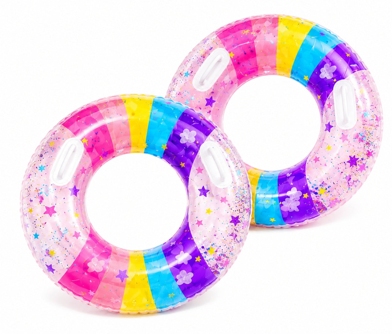 Colac gonflabil curcubeu pentru copii, 90 cm, cu manere, ideal piscina si mare