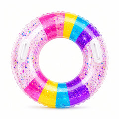 Colac gonflabil curcubeu pentru copii, 90 cm, cu manere, ideal piscina si mare
