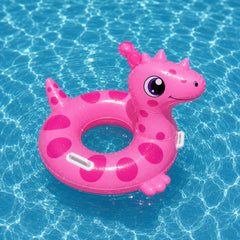 Colac gonflabil dinozaur roz pentru copii, 70 x 55 cm, cu mânere, ideal pentru piscină și mare