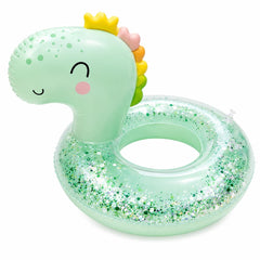 Colac gonflabil dragon cu sclipici pentru copii, 70 cm, verde pastel, piscina si mare