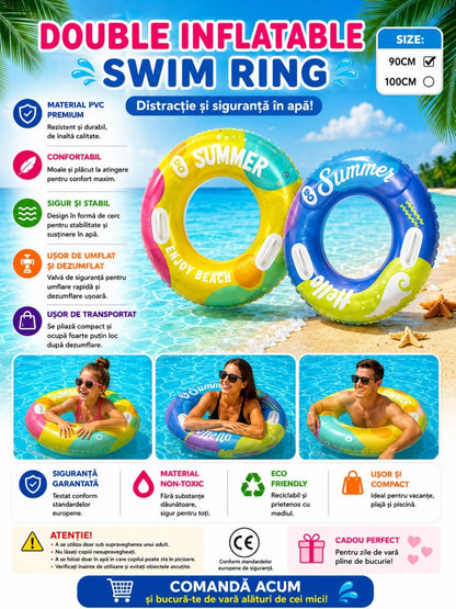 Colac Gonflabil Hello Summer Albastru 90 cm – Colac de Înot Colorat pentru Piscină și Plajă