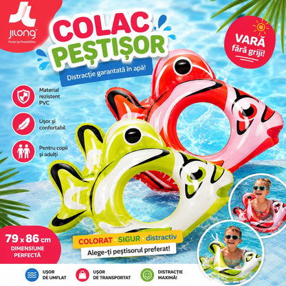 Colac Gonflabil Înot Roșu în Formă de Peștișor Tropical, 79 x 86 cm, PVC Rezistent, pentru Copii 3+