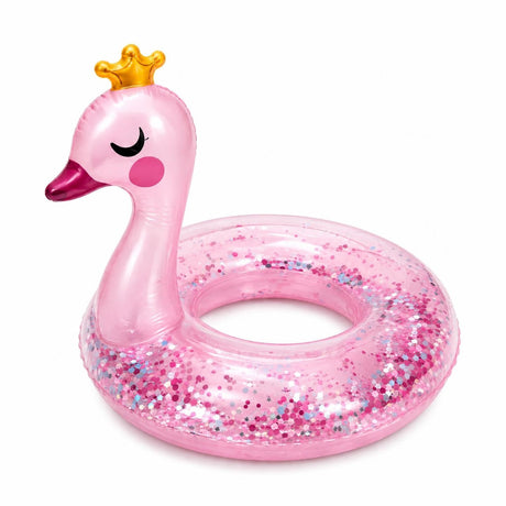 Colac gonflabil lebada cu sclipici pentru copii, 70 cm, roz, piscina si mare
