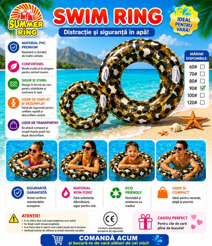 Colac Gonflabil Leopard 120 cm – Colac de Înot cu Model Animal Print pentru Piscină și Plajă