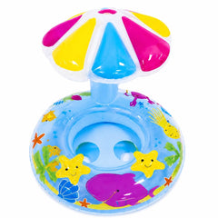 Colac Gonflabil pentru Bebeluși cu Parasolar – Model Marin, Albastru, pentru Piscină și Plajă