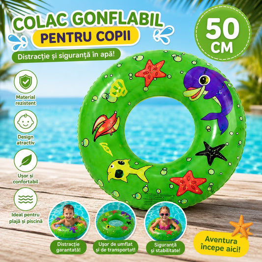 Colac Gonflabil pentru Copii 50 cm cu Imprimeu Marin Verde – Ideal pentru Piscină și Plajă