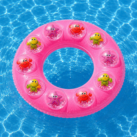 Colac Gonflabil pentru Copii 60 cm – Model Roz cu Animăluțe Marine