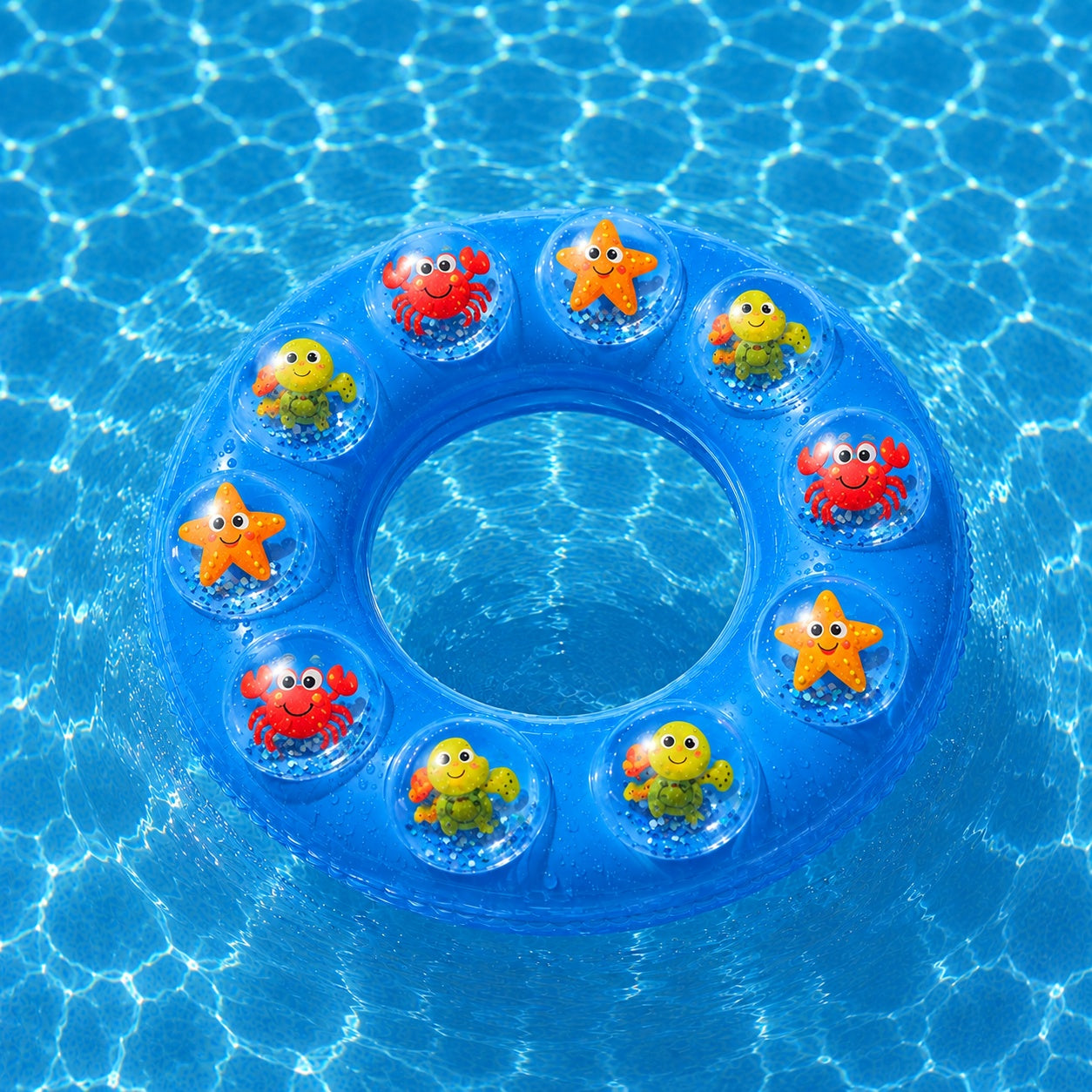 Colac Gonflabil pentru Copii 70 cm – Model Albastru cu Animăluțe Marine