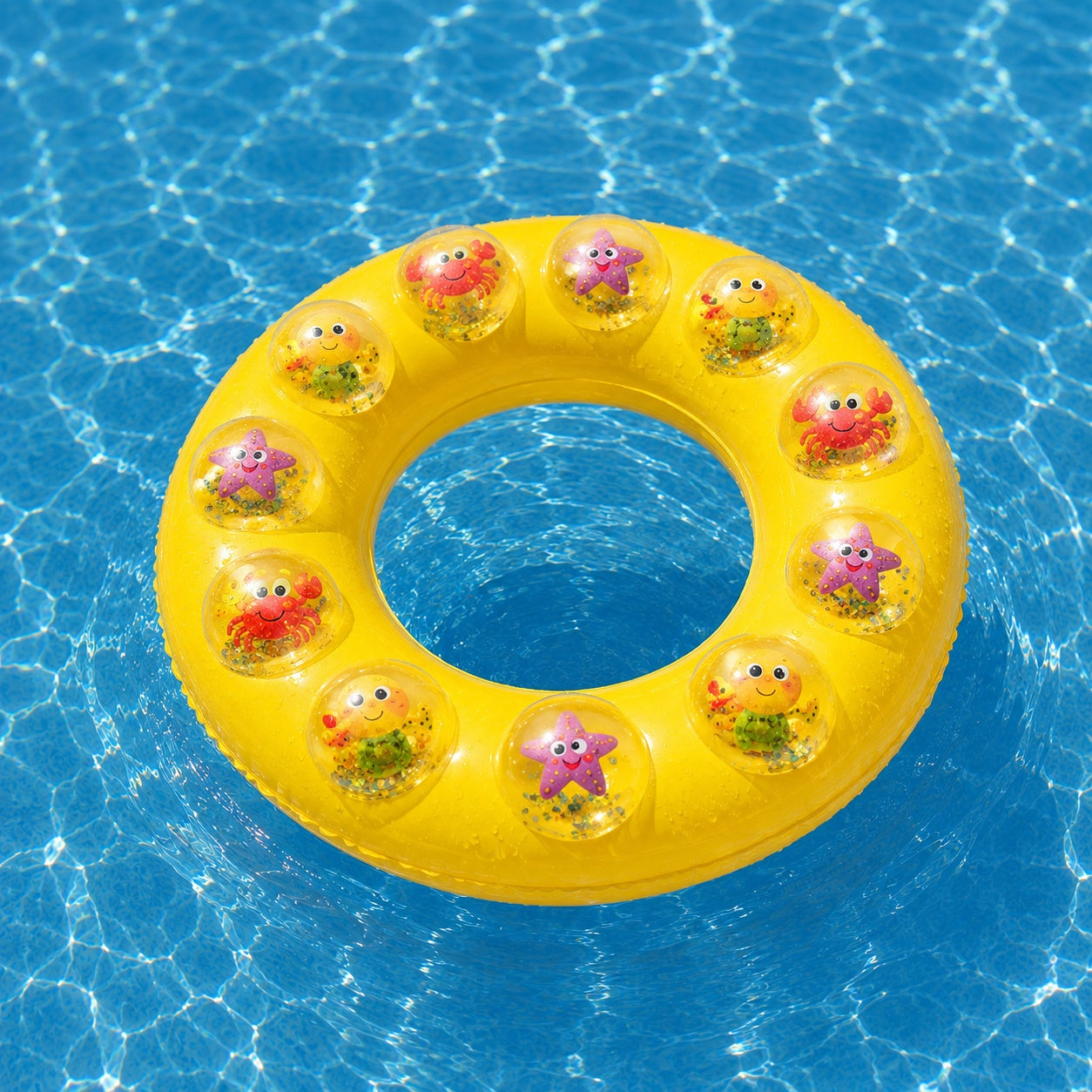 Colac Gonflabil pentru Copii 70 cm – Model Galben cu Animăluțe Marine