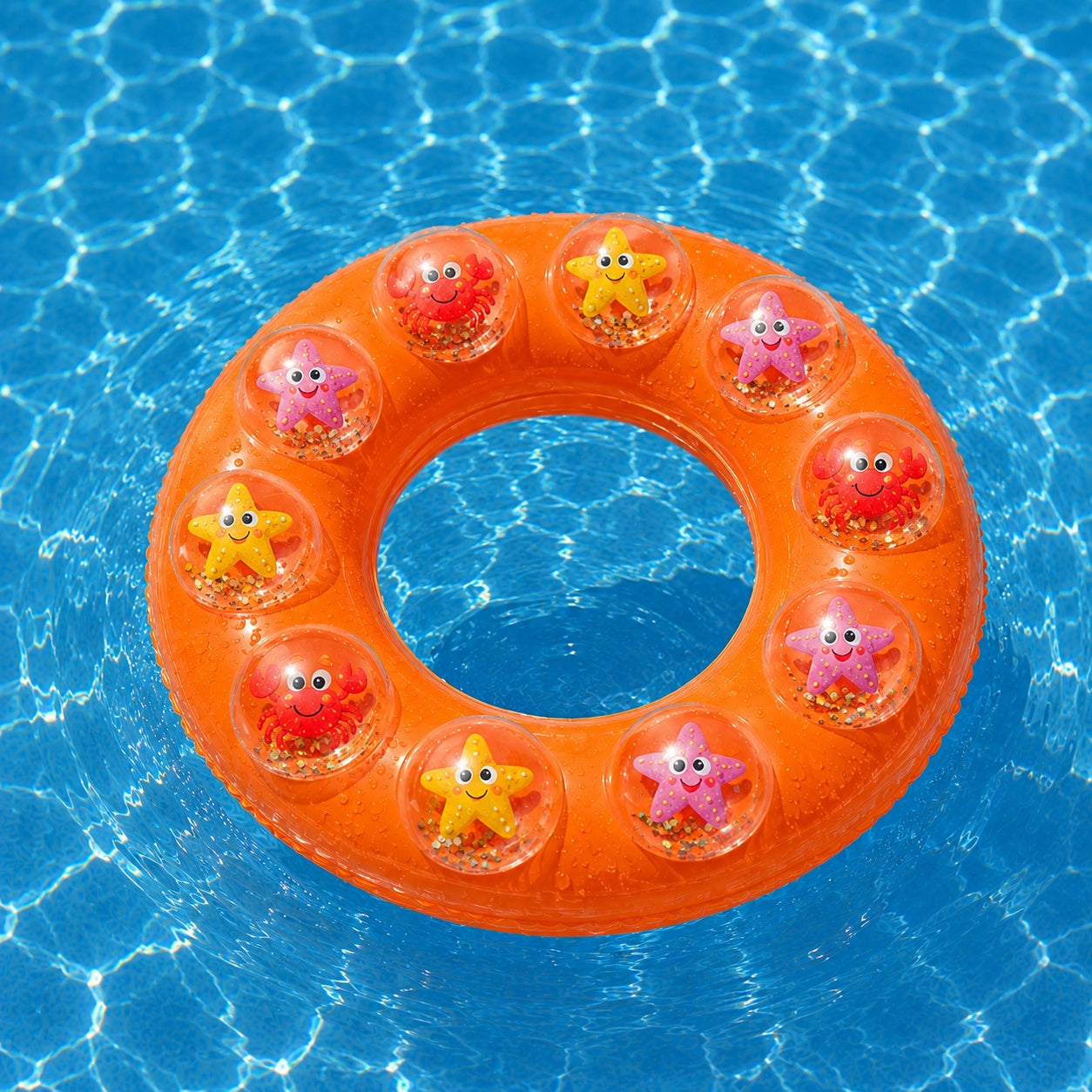 Colac Gonflabil pentru Copii 70 cm – Model Portocaliu cu Animăluțe Marine