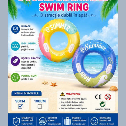 Colac gonflabil pentru copii, 90 cm, cu manere, ideal piscina si mare