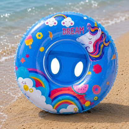 Colac Gonflabil pentru Copii Albastru cu Unicorn – Colac Înot PVC Rezistent, 3-6 Ani