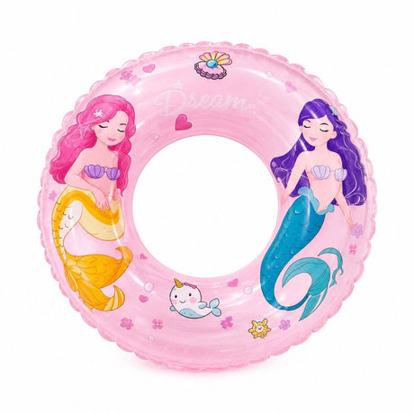Colac Gonflabil pentru Copii Roz cu Sirene,60 cm, PVC Premium, pentru Piscina si Mare