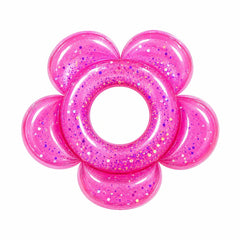 Colac Gonflabil pentru Copii Roz, Model Floare cu Sclipici, 100 cm , PVC Rezistent