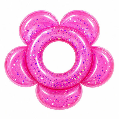 Colac Gonflabil pentru Copii Roz, Model Floare cu Sclipici, 100 cm , PVC Rezistent