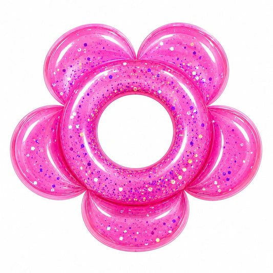 Colac Gonflabil pentru Copii Roz, Model Floare cu Sclipici, 100 cm , PVC Rezistent