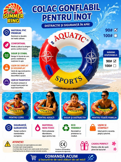 Colac Gonflabil pentru Înot 90 cm – Colac Gonflabil Multicolor pentru Piscină și Plajă