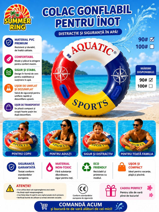 Colac Gonflabil pentru Înot 90 cm – Colac Gonflabil Multicolor pentru Piscină și Plajă