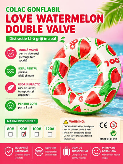 Colac gonflabil pepene verde pentru copii, 90 cm, cu manere, ideal piscina si mare