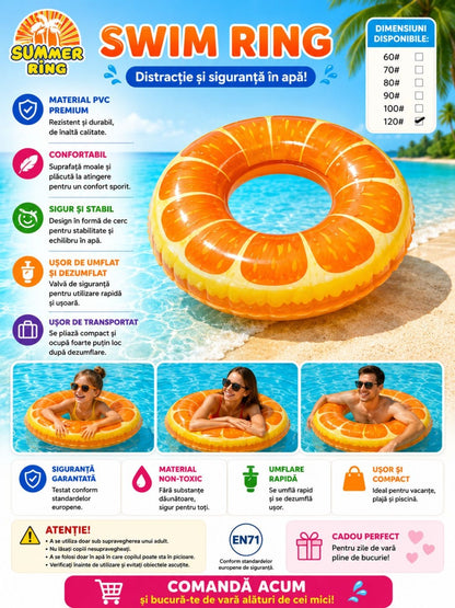 Colac Gonflabil Portocală 120 cm – Colac de Înot pentru Piscină și Plajă
