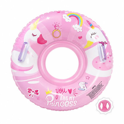 Colac Gonflabil Princess pentru Copii 70 cm cu Mânere – Roz, Model Unicorn și Curcubeu