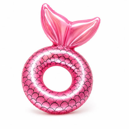 Colac gonflabil sirena roz pentru copii, 90 cm, cu spatar tip coada de sirena, ideal pentru piscina si mare