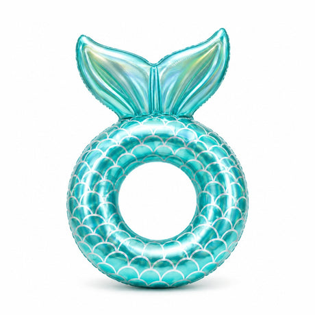 Colac gonflabil sirena turcoaz pentru copii, 90 cm, cu spatar tip coada de sirena, ideal pentru piscina si mare