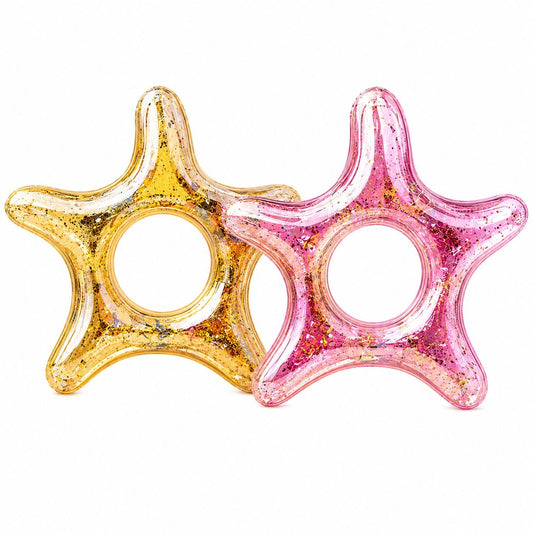 Colac Gonflabil Stea de Mare Auriu 120 cm – Colac de Înot Glitter pentru Piscină și Plajă