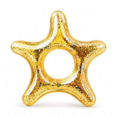 Colac Gonflabil Stea de Mare Auriu 120 cm – Colac de Înot Glitter pentru Piscină și Plajă