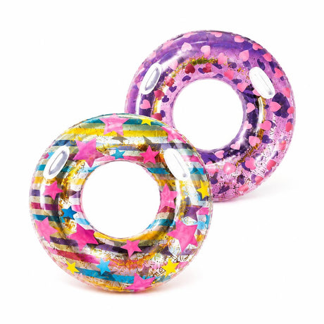 Colac gonflabil transparent pentru copii, 90 cm, model multicolor cu sclipici