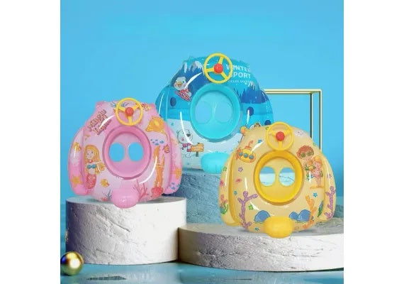 Colac inot bebelusi si copii cu volan si protectie, model colorat cu desene, confortabil si sigur, ideal pentru piscina sau mare, colac gonflabil cu spatar si suport picioare,
