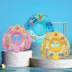 Colac inot bebelusi si copii cu volan si protectie, model colorat cu desene, confortabil si sigur, ideal pentru piscina sau mare, colac gonflabil cu spatar si suport picioare,
