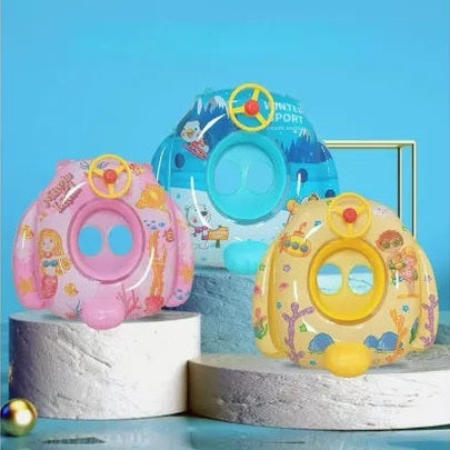 Colac inot bebelusi si copii cu volan si protectie, model colorat cu desene, confortabil si sigur, ideal pentru piscina sau mare, colac gonflabil cu spatar si suport picioare,