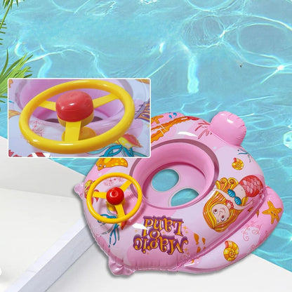 Colac inot bebelusi si copii cu volan si protectie, model colorat cu desene, confortabil si sigur, ideal pentru piscina sau mare, colac gonflabil cu spatar si suport picioare,