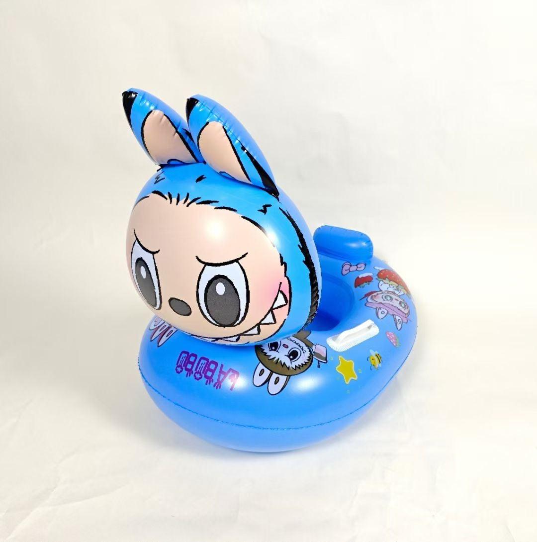 Colac inot copii cu fata 3D iepuras, manere si spatar, model gonflabil oval in culori variate, sigur si confortabil pentru piscina sau mare,