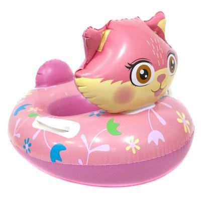 Colac inot copii cu fata 3D pisicuta, model roz sau verde, cu manere laterale si suport picioare, gonflabil, ideal pentru piscina, mare sau vacanta,
