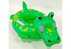 Colac inot copii forma crocodil verde cu fata 3D, manere laterale si suport picioare, model gonflabil rotund, ideal pentru piscina, mare sau vacanta,